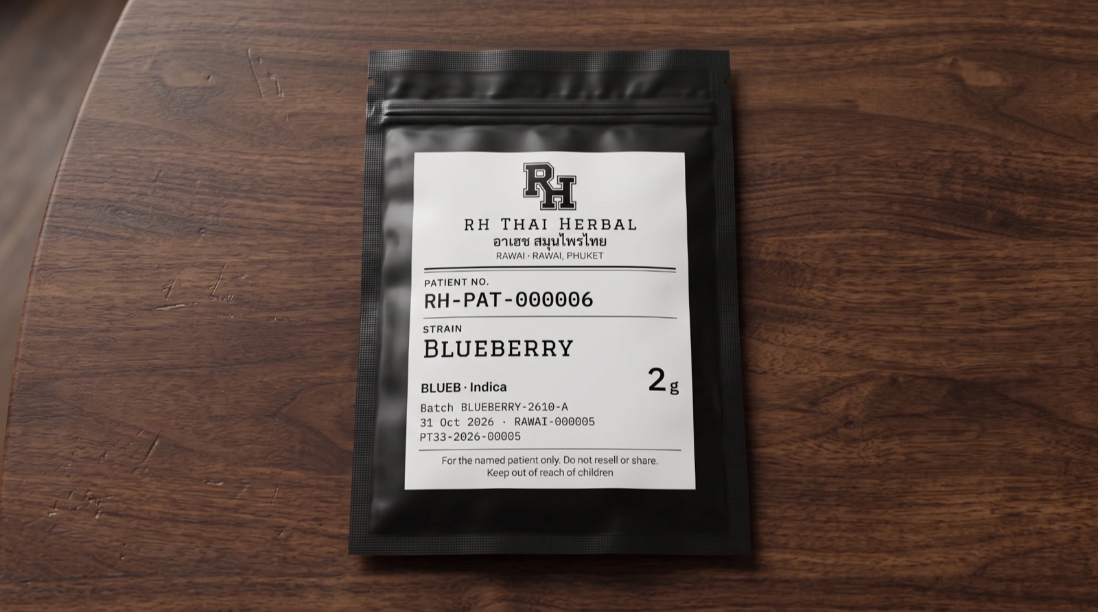 RH Thai Herbal bag with its printed label