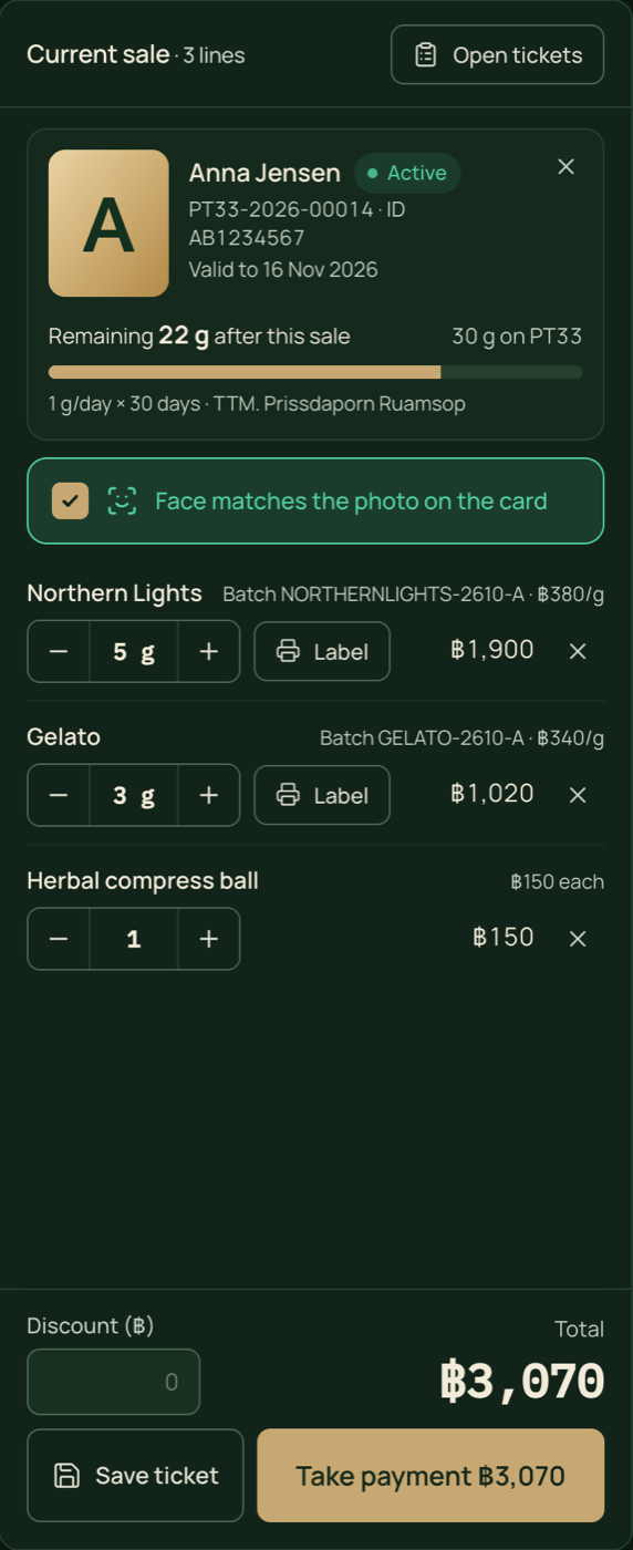 RH Thai POS: a prescription sale with remaining grams